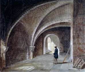 Krypten under Church of St James in the Wall, Wood Street Square, City of London, 1855.