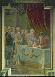 Karl III (1716-88) undertecknar dekretet som tillåter handel med Asien och Filippinerna