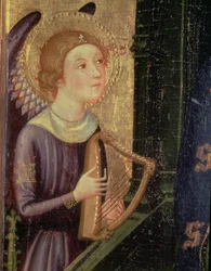 Ängel som spelar en harpa (detalj från en altartavla av Jungfrun från Aballa Conca)