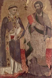 Detalj av S:t Bartolomeus och S:t Bernard av Clairvaux från altartavlan i klostret St. Dominic av Manresa