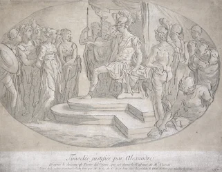 Alexandre et Timoclee, graverad av Nicolas Lesueur (1691-1764) (litografi)