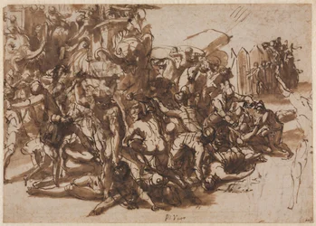 Poros attackerad av den makedonska armén recto, Sketches of Animals verso, ca. 154547.