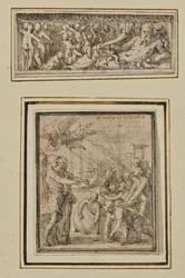 Flodgud omgiven av putti; och Triumf av Marcus Furius Camillus