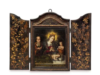 En bärbar kristen helgedom (Seigan) beställd av de portugisiska jesuiterna (olja på koppar i fodral)
