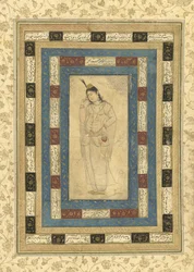 A Standing Lady, Isfahan, ca 1620-25 (bläck, ogenomskinlig wc och guld på papper)