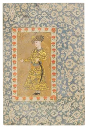 A Youth Holding a Wine Cup, Safavid Isfahan (ogenomskinliga pigment förhöjda med guld på papper)
