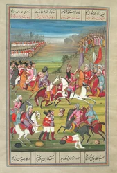 Fath Ali Shah dödar en rysk general, från "Shahinshahnama of Fath Ali Khan Saba"