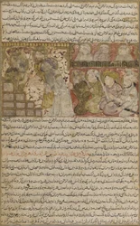 Folio från Tarikhnama (Historias bok) av Balami: Valet av Othman till kalifatet Medina, ca 1300 (ogenomskinlig akvarell, bläck och guld på papper)