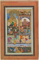 Folio från ett album; A School Scene, Tabriz, Iran, Safavid period, ca 1540 (ogenomskinlig akvarell, bläck och guld på papper)