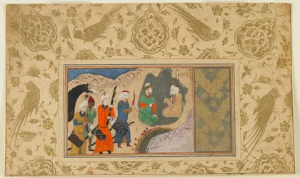 Folio från en oidentifierad text; Iskandar (?) besöker en eremit, Iran, ca 1500 (ogenomskinlig akvarell, bläck och guld på papper)