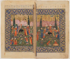Folio från en oidentifierad text; verso: Sulayman Enthroned, Shiraz, Iran, c.1560-70