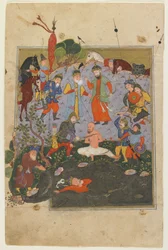 Garsivaz blir piskade medan Afrasiyab släpas från sjön från en Shahnama