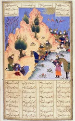 Iskandar Comforting the Dying Dara, från Firdawsis Shanaman, c.1440-45 (penna, bläck och wc på veläng)