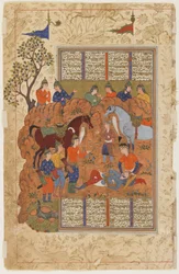 Iskandar tröstar den döende Darab från en Shahnama