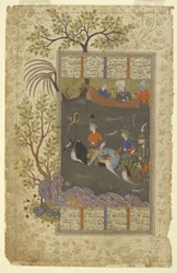 Kay Khusraw, Farangis och Giv korsar Jayhun från en Shahnama (kungarnas bok), ca 1590-1600 (bläck, täckande akvarell och guld på papper)