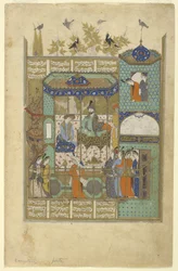 Nushirvan intervjuar inkräktaren till sitt harem, ca 1600