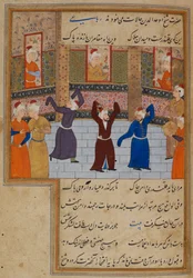 Eller. 11837, f.152 Muhammad Tabadkani (d.1486) dansar med dervischer, illustration från 