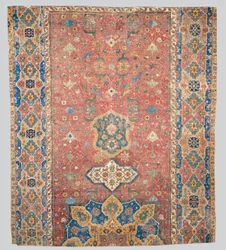 Partiell Tabriz-medaljongmatta, nordvästra Persien, tidigt 1500-tal