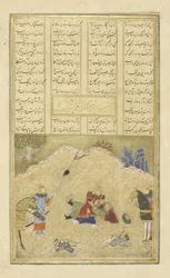 Persiska 239 fol.190b B?zhan dräpar H?m?n, illustration från Shahnama (Kungarnas bok), av Abul-Qasim Mansur Firdawsi (c.934-c.1020), 1444