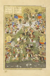Persiska 239 fol.430b Talhand i strid mot sin bror, illustration från Shahnama (Kungarnas bok), av Abul-Qasim Mansur Firdawsi (c.934-c.1020), 1444