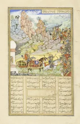 Persiska 239 fol.531a Yazdagird gömmer sig i en kvarn, illustration från Shahnama (Kungarnas bok), av Abul-Qasim Mansur Firdawsi (c.934-c.1020), 1444