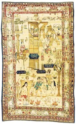Kirmanmatta med bildmotiv, ca 1860 (textil)