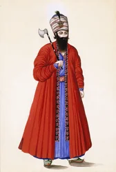 Porträtt av Sadre A"zam, premiärminister under Fath "Ali Shah, 1800-talet