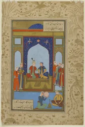 Potifar och Zulaykha tronade från "Yusuf och Zulaykha", 1575