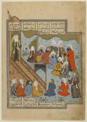 Profeten Muhammed predikar efter slaget vid diket, ca 1590