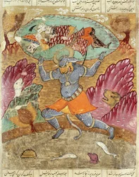 Rostam buren av Akwan-Diwa, illustration från Shahnama (Kungarnas bok) av Abul-Qasim Manur Firdawsi (c.934-c.1020) 1619