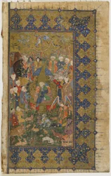 Solomon tronade från en Khamsa (kvintett), ca 1560 (ogenomskinlig akvarell, bläck och guld på papper)