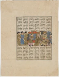 Sudaba anklagar Siyavush, från en Shahnama (Kungarnas bok) av Firdawsi (d.1020) (ogenomskinlig akvarell, bläck, guld och silver på papper)