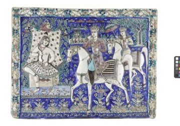 Kakel från Teheran, 1800-talet (gjuten fritta, underglasyrmålad)
