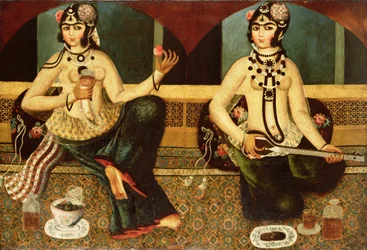 Två haremsdamer, Qajar, perser, c.1811-14