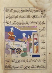 f.83v Beredning av godis för sultanen av Mandu, från ett manuskript om indisk matlagning (vellum)
