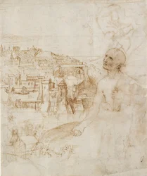 Utsikt över staden Perugia, med den ångerfulle St Jerome i förgrunden, 1500-1504