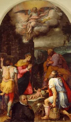 Adoration of Shepherds, av Peter Candid (1548-1628), olja på panel, 248x162 cm