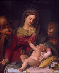 Helig familj med St John av Peter Candid (1548-1628), olja på panel