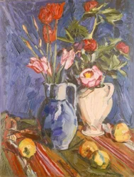 Blomma stilleben med äpplen