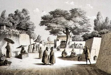 Gata i Napha, Lew Chew, graverad av T. Sinclair (tonad litho)