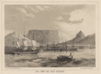 Kapstaden och Taffelberget, litho av Sarony und Co., 1855 (chromolitho)