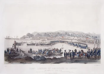 Första landstigningen av amerikaner i Japan vid Gore-Hama den 14 juli 1853,