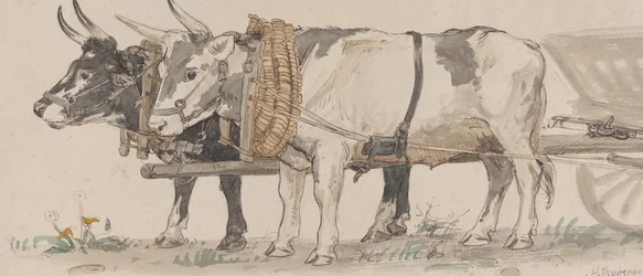 Två oxar som drar en vagn, 1874.