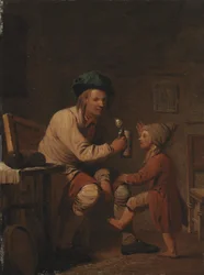 En bonde som ger sin son något att dricka
