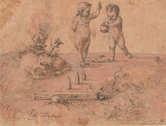 Två barn som leker med en boll, 1500-1546.