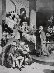 Patrick Henry håller sitt berömda tal i borgerskapets hus