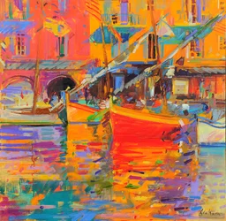 Harbour Reflections, Cote du Midi, 2021 (olja på duk)