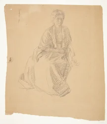 Konstnärens hustru (fru Elise P. H.) sittande. Studie till målningen: Invigning av Faaborgs museum (1910-11)
