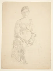 Konstnärens fru sitter som modell för ett porträtt av fru Thora Karl Madsen till målningen: Faaborgs museums invigning (1910-11)