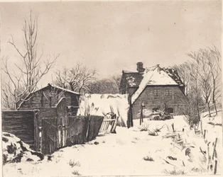 Vinterlandskap med hus